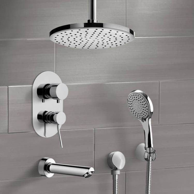 Tub and Shower Faucet, Remer TSH47-8, Chrome Tub and Shower Set with 8 Inch Ceiling Rain Shower Head and Hand Shower